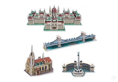 3D puzzle: Híres Magyar épületek: Parlament, Lánchíd, Hősök tere, Mátyás templom CubicFun 3D magyar épület makettek Cubic Fun