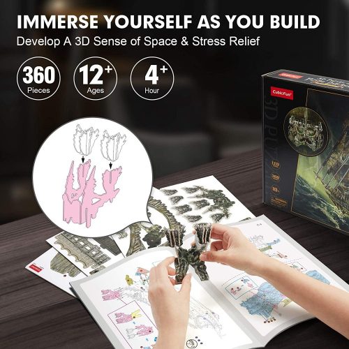 3d Led világítós puzzle: Bolygó Hollandi CubicFun kalózhajó makett LED világítással
