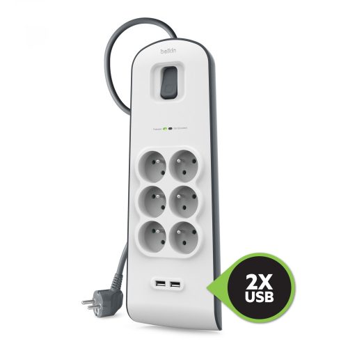 Belkin Surge Protectors 6 outlets/2xUSB2.0 2.4A/650J Shared 2m