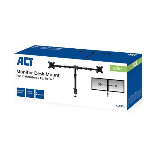 ACT AC8302 Monitor Desk Mount For 2 Monitors / Up to 35" VESA Black