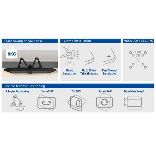 ACT AC8302 Monitor Desk Mount For 2 Monitors / Up to 35" VESA Black