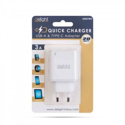 Delight USB QuickCharge 3.0 + Type C Adapter White