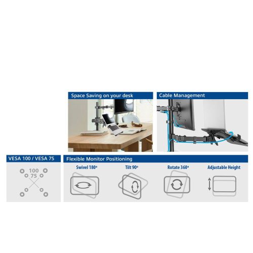 ACT AC8305 Single Monitor Arm with Laptop Arm 10"-35" Black