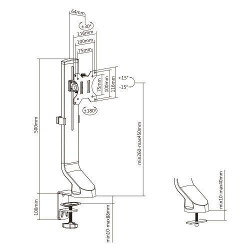 ACT AC8321 Single Monitor Arm Office Quick Height Adjustment 10"-35" Black