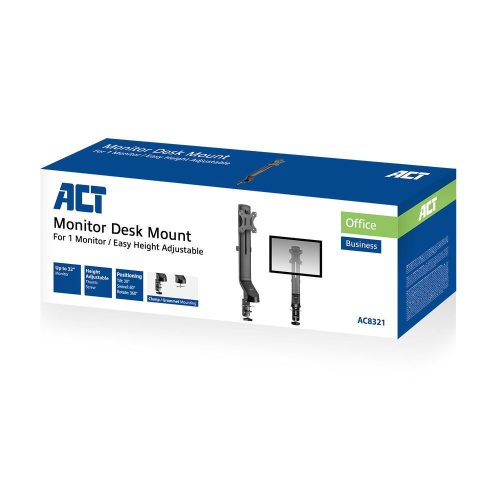 ACT AC8321 Single Monitor Arm Office Quick Height Adjustment 10"-35" Black
