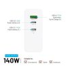 FIXED hálózati töltőállomás, 2xUSB-C/1xUSB, GaN technológia, PD 3.1 támogatás, 140W, fehér
