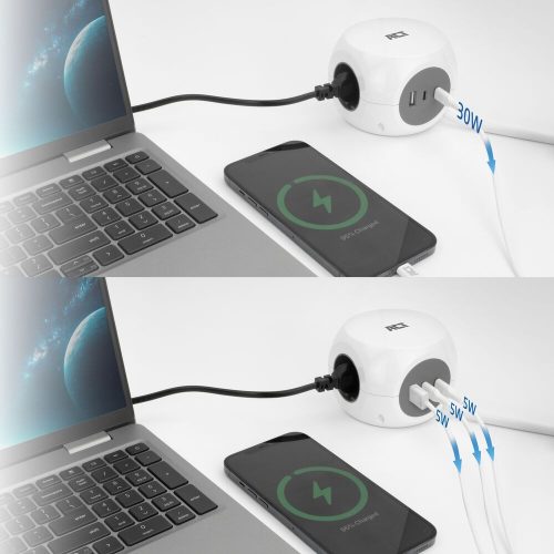 ACT Power Strip Cube F Socket Hálózati Elosztó 3DIN 1,5m White