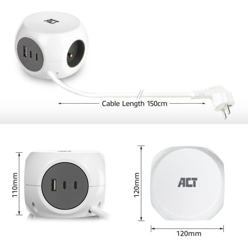 ACT Power Strip Cube E Socket Hálózati Elosztó 3DIN 1,5m White