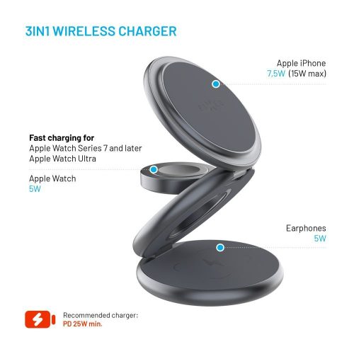 FIXED MagPowerstation Round vezeték nélküli töltő szürke