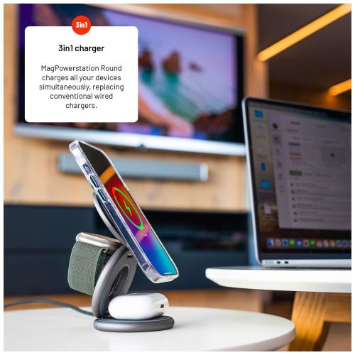 FIXED MagPowerstation Round vezeték nélküli töltő szürke