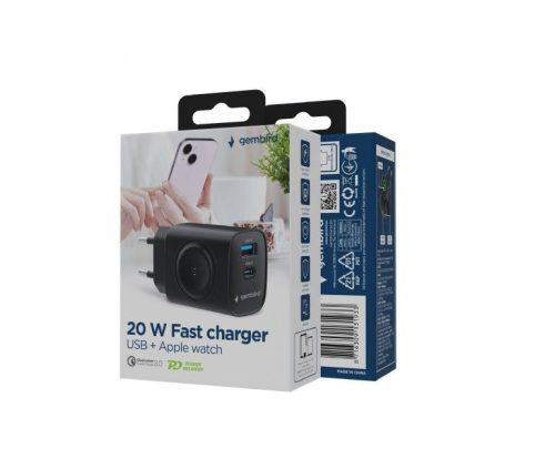 Gembird 2-in-1 20W Apple Watch + phone fast charger Black