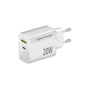   Esperanza Quich Power Charger 20W USB-C PD 20W / USB-A QC 3.0 18W White
