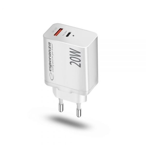 Esperanza Quich Power Charger 20W USB-C PD 20W / USB-A QC 3.0 18W White