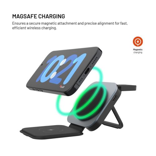 FIXED MagFlex vezeték nélküli töltő, 3 eszköz egyidejű töltése, MagSafe támogatás, szürke