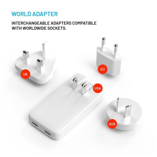 FIXED Slim Traveller 2xUSB-C utazási töltő világadapter GaN 45W, fehér