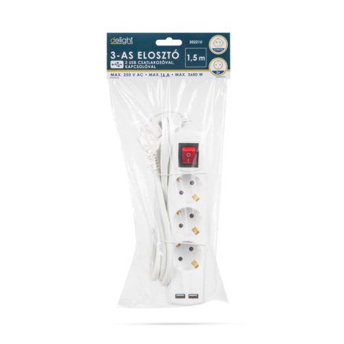 Delight Hálózati Elosztó Kapcsolóval 3DIN 1,5m White