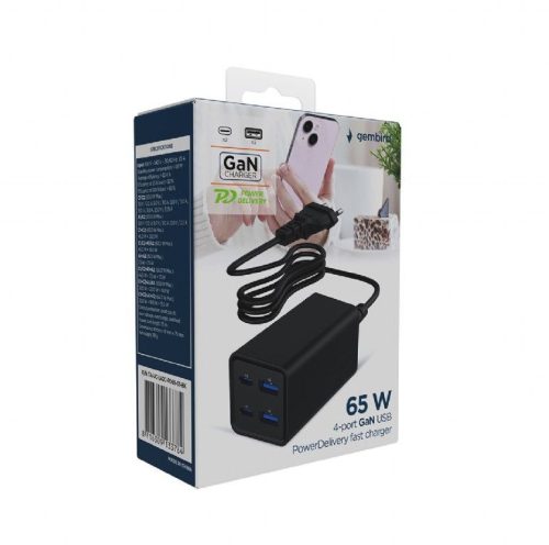 Gembird 4-port 65 W GaN USB PowerDelivery fast charger Black