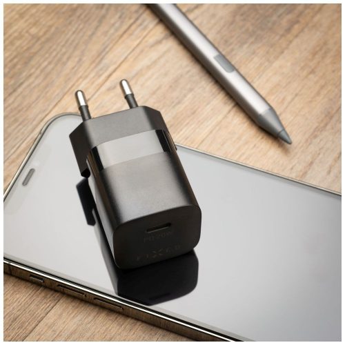 FIXED Mini hálózati töltőkészlet USB-C kimenettel és USB-C/Lightning kábellel 20W 1m, fekete