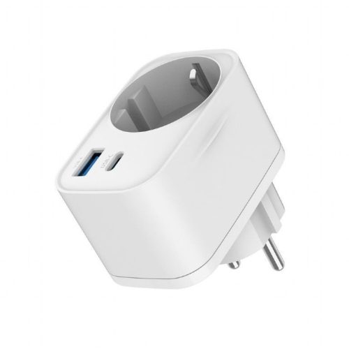Gembird TA-ACPDQC20-01-W 2-port USB fast charger with pass-through AC socket 20W White