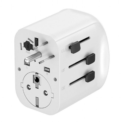 Gembird Grounded universal travel power adapter 15W White