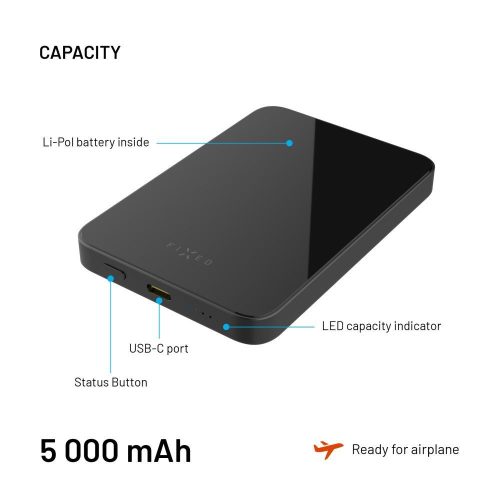 FIXED MagZen 5 Qi2 külső akkumlátor 5000 mAh, fekete