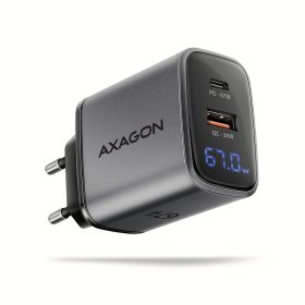   AXAGON ACU-PQ67D PD3.0 & QC4+ 2xOUTPUTS LCD display wall charger 67W Black
