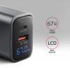 AXAGON ACU-PQ67D PD3.0 & QC4+ 2xOUTPUTS LCD display wall charger 67W Black