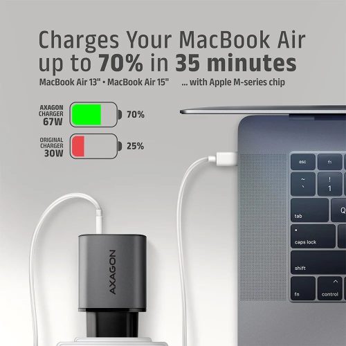 AXAGON ACU-PQ67D PD3.0 & QC4+ 2xOUTPUTS LCD display wall charger 67W Black