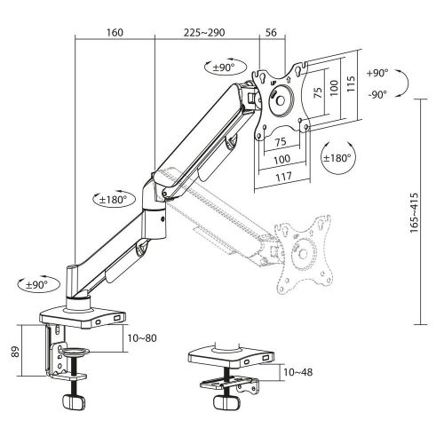 ACT AC8313 Gas Spring Single Monitor Arm 17"-35" Black