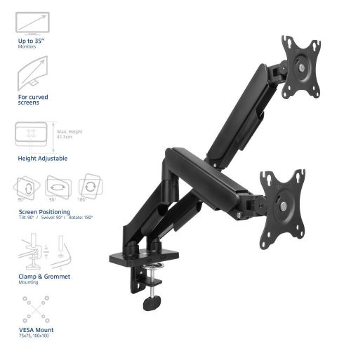 ACT AC8314 Gas Spring Dual Monitor Arm 17"-35" Black