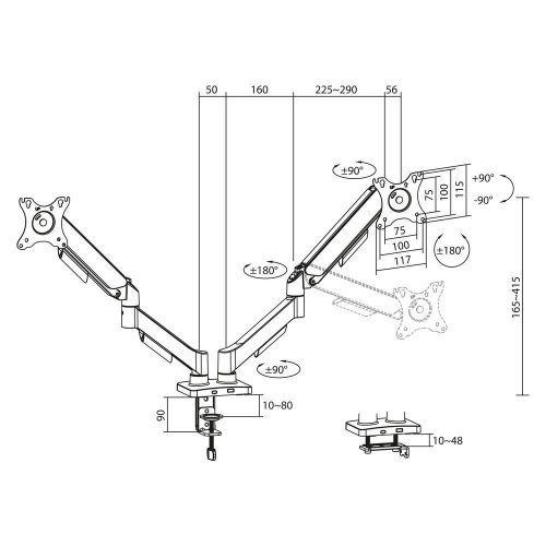 ACT AC8314 Gas Spring Dual Monitor Arm 17"-35" Black