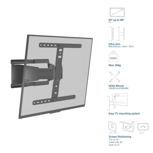 ACT Full motion TV Wall Mount ultra slim 43"-90" Black