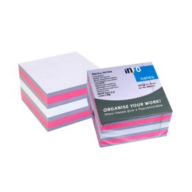   Jegyzettömb öntapadó, 75x75mm, 450lap, Info Notes, brilliant mix, lila, rózsaszín, fehér
