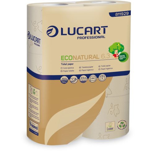 Toalettpapír 3 rétegű 250 lap/tekercs 6 tekercs/csomag EcoNatural Lucart 6.3_811929D havanna barna