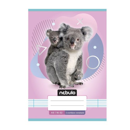 Füzet, A5, 2. osztályos vonalas, 16-32, Állatos minták, 16 db/csomag Nebulo