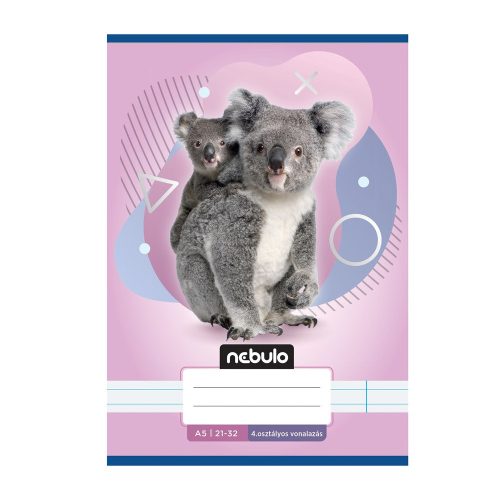 Füzet, A5, 4. osztályos vonalas, 21-32, Állatos minták, 16 db/csomag Nebulo