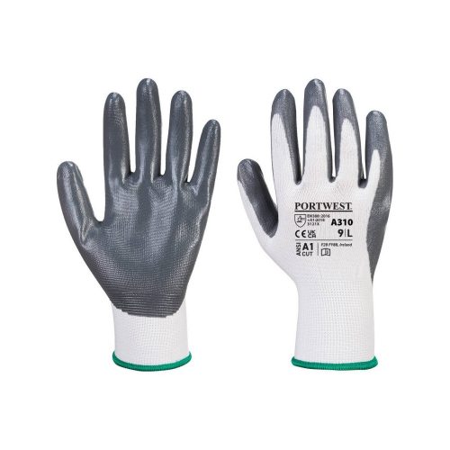 Védőkesztyű PU tenyérmártással nylon M-es méret  A310 Portwest szürke-fehér