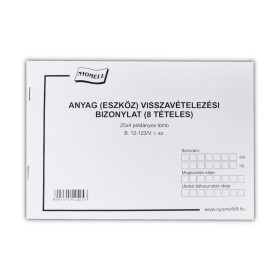   Készlet visszavételezési bizonylat 8 tételes 25x4 lapos tömb A/5 fekvő B.12-123/V Bluering