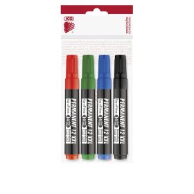   Alkoholos marker készlet, 1-4mm, vágott hegyű, Ico 12XXL, 4 klf.szín