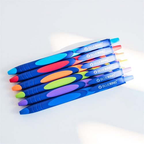 Golyóstoll nyomógombos gumírozott vegyes test, Bluering® F20, írásszín kék
