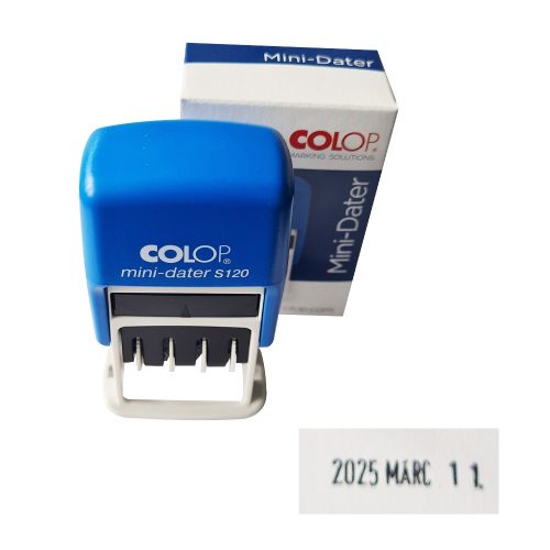 Dátumbélyegző S120 magyar nyelvű, év számmal- hónap betűvel-nap számmal mini Colop