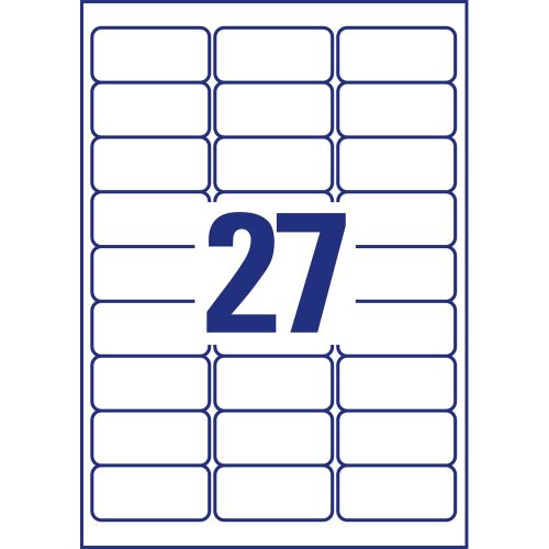 Etikett címke, 63,5 x29,6mm, szuper tapadású 27 címke/ív, 20 ív/doboz, Avery fehér